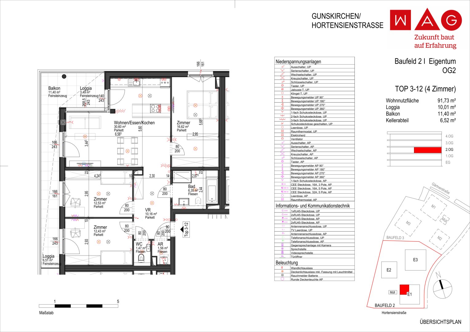 Wohnungsplan mit Maßen