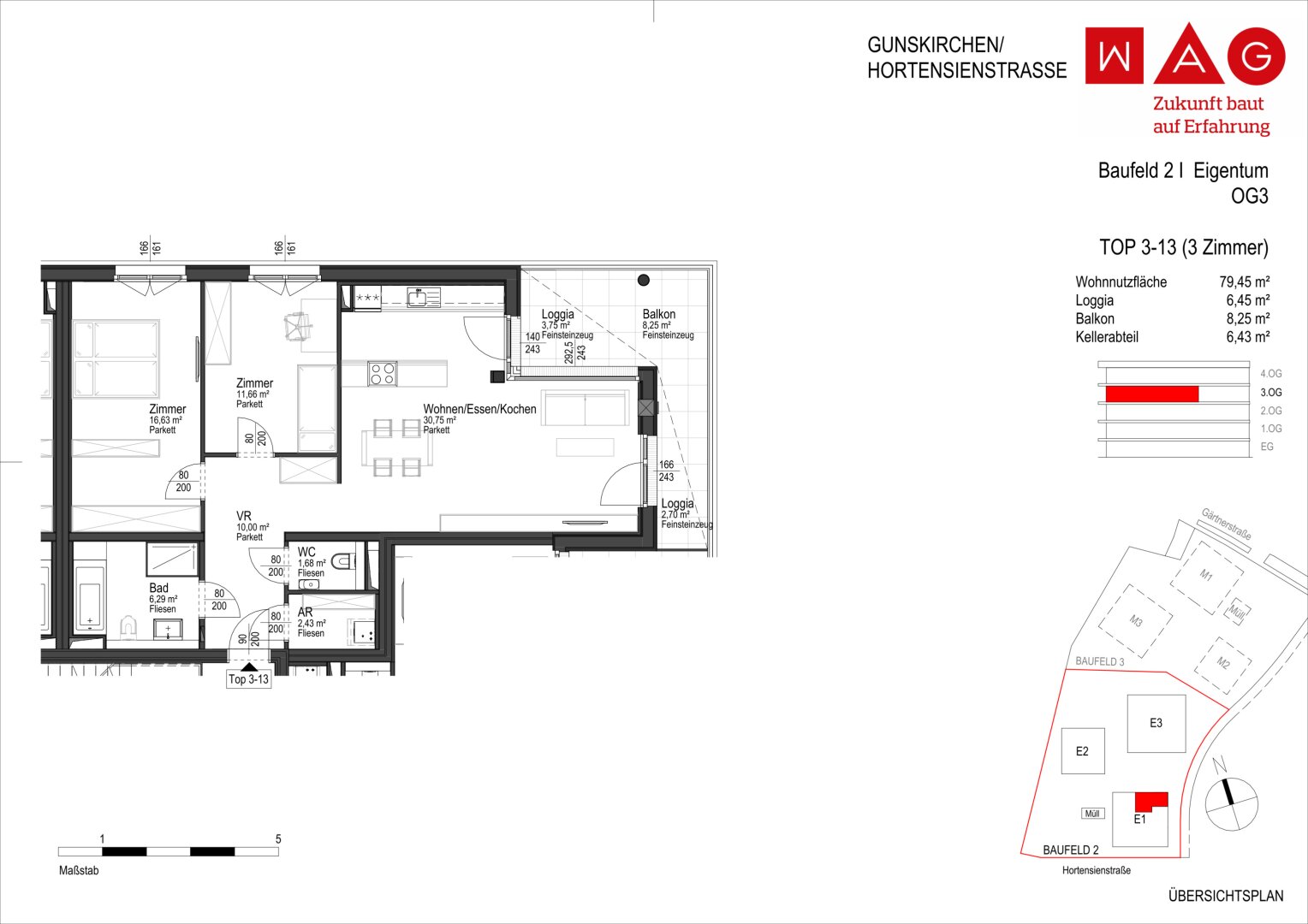 Wohnungsplan mit Maßen