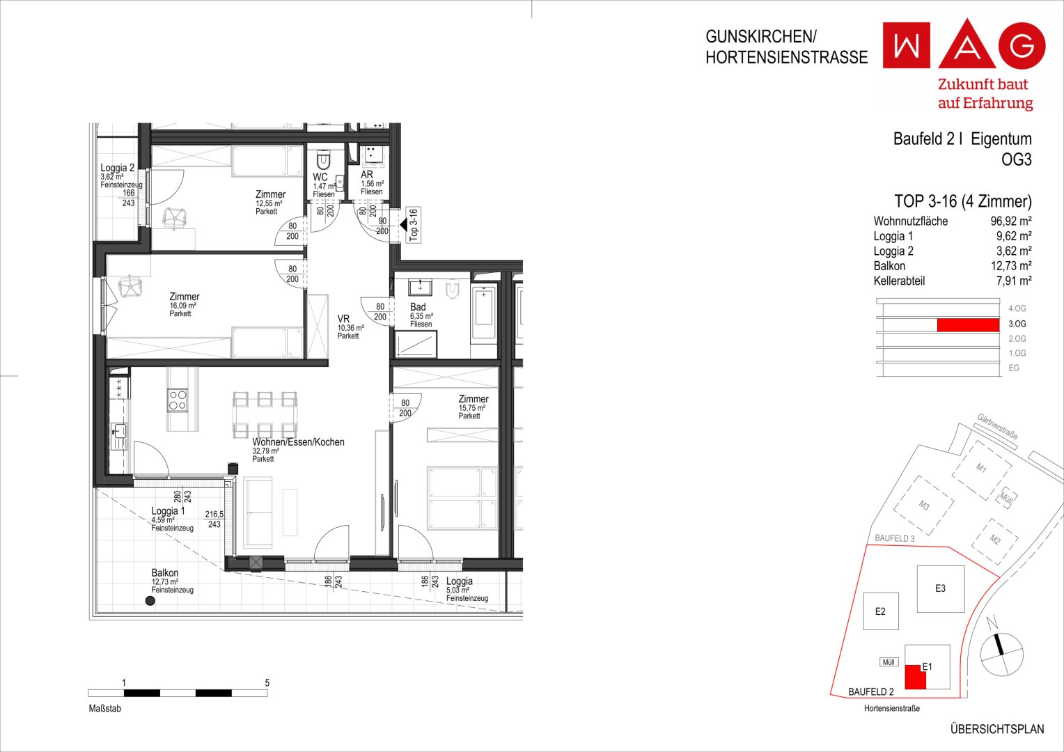 Wohnungsplan mit Maßen