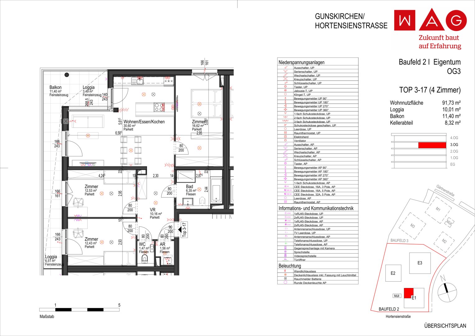 Wohnungsplan mit Maßen