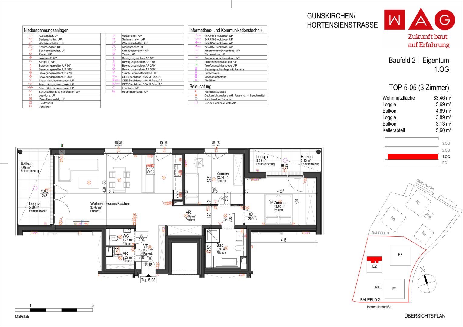 Wohnungsplan mit Maßen