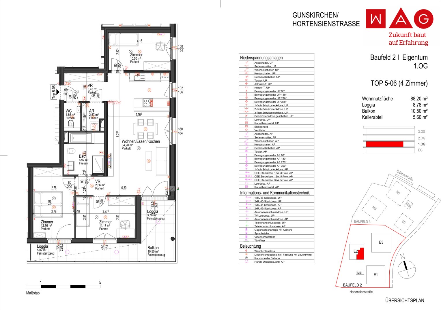 Wohnungsplan mit Maßen