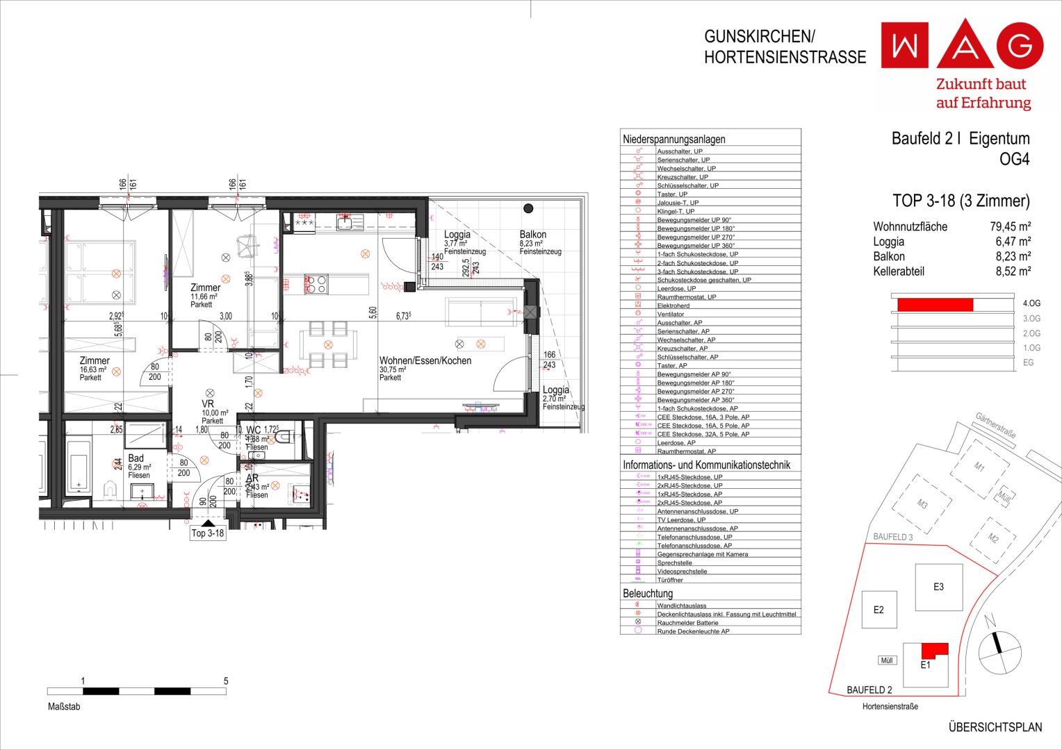 Wohnungsplan mit Maßen
