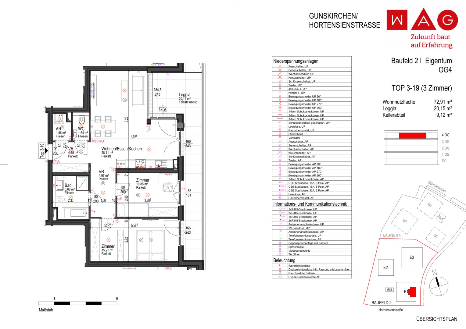 Wohnungsplan mit Maßen
