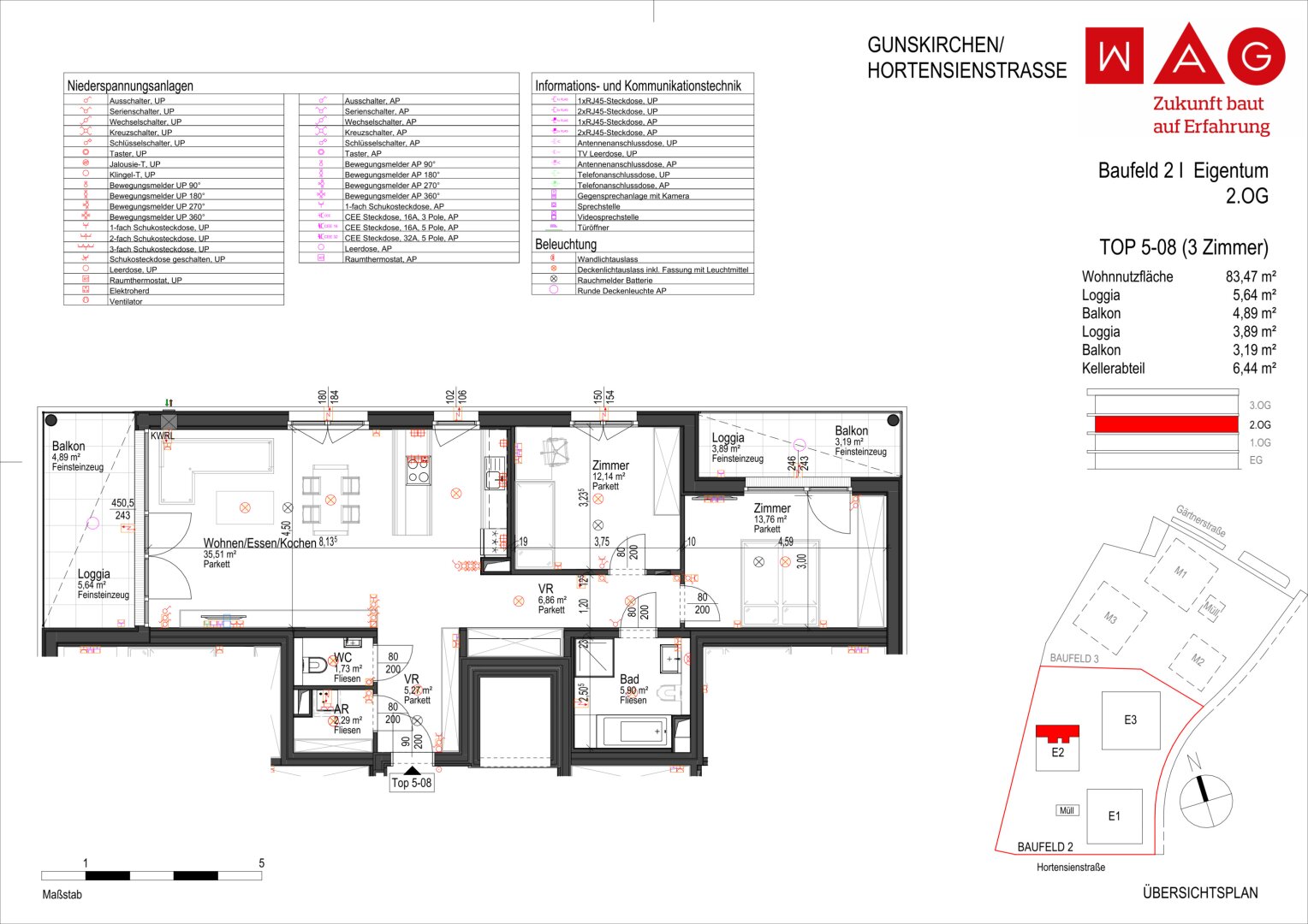 Wohnungsplan mit Maßen