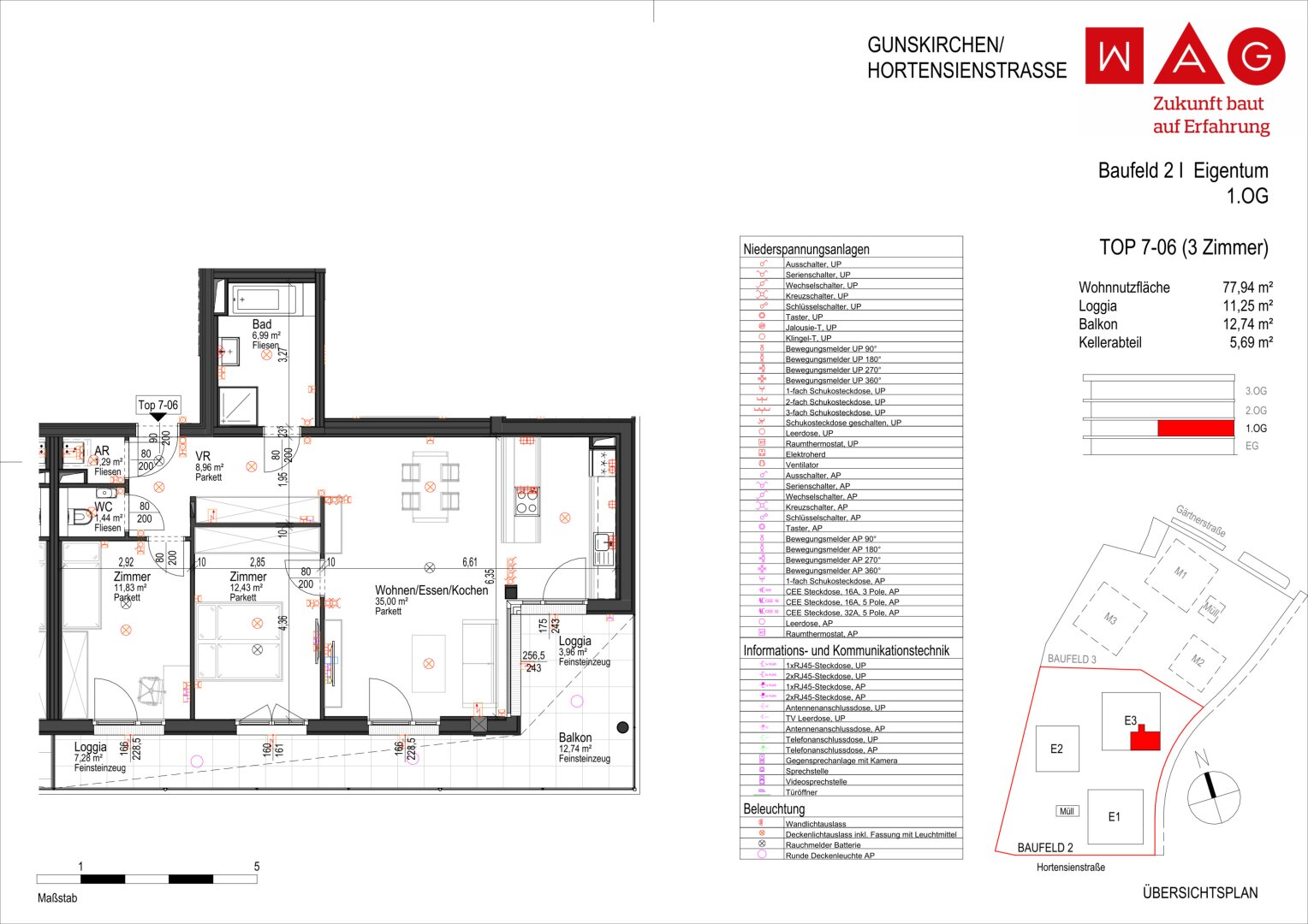Wohnungsplan mit Maßen