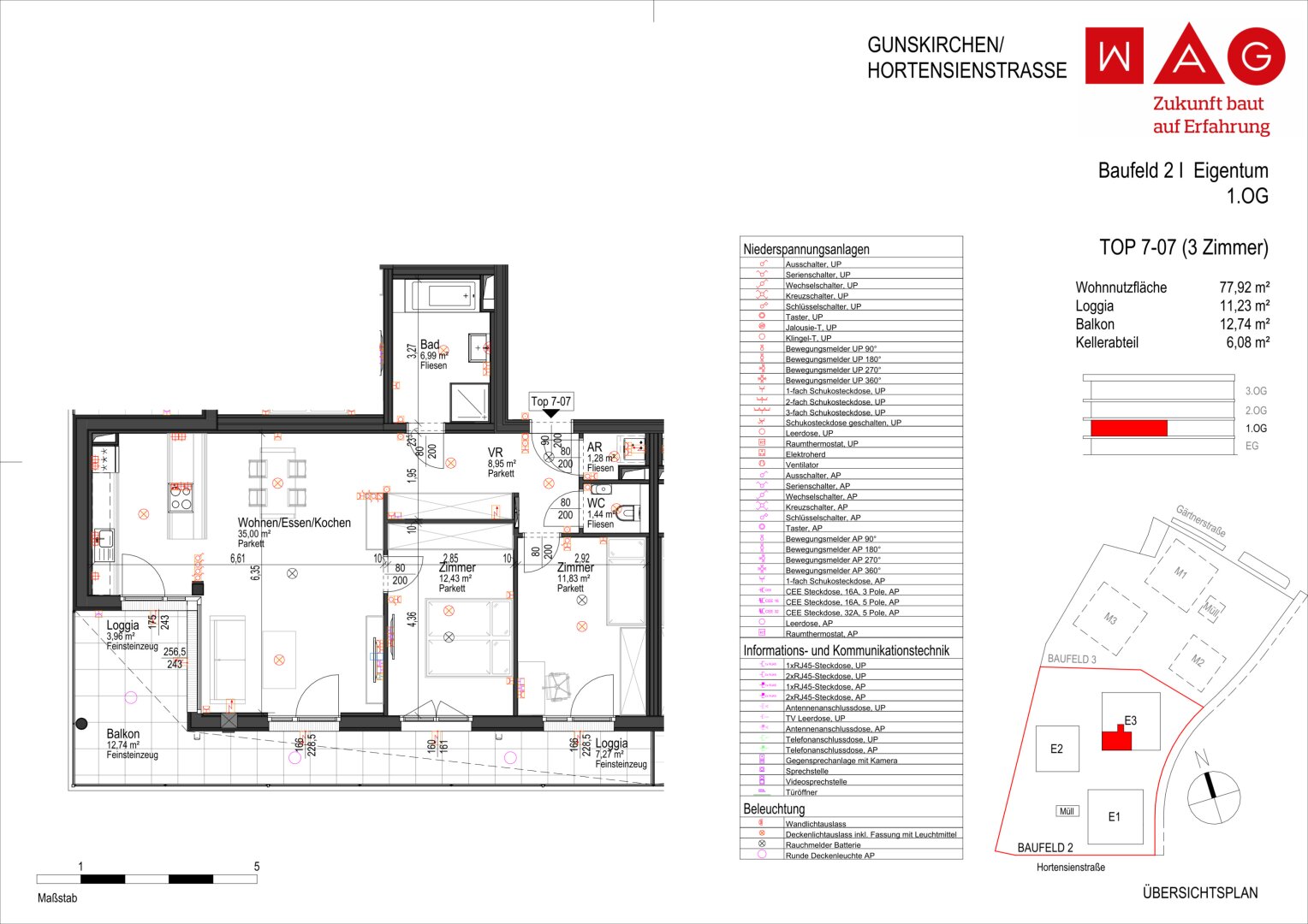 Wohnungsplan mit Maßen