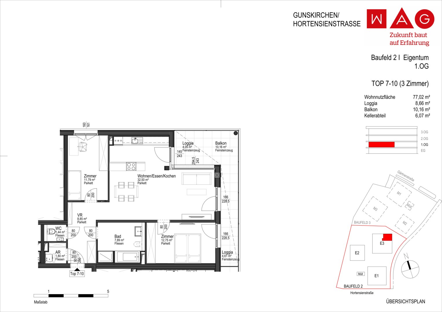 Wohnungsplan mit Maßen