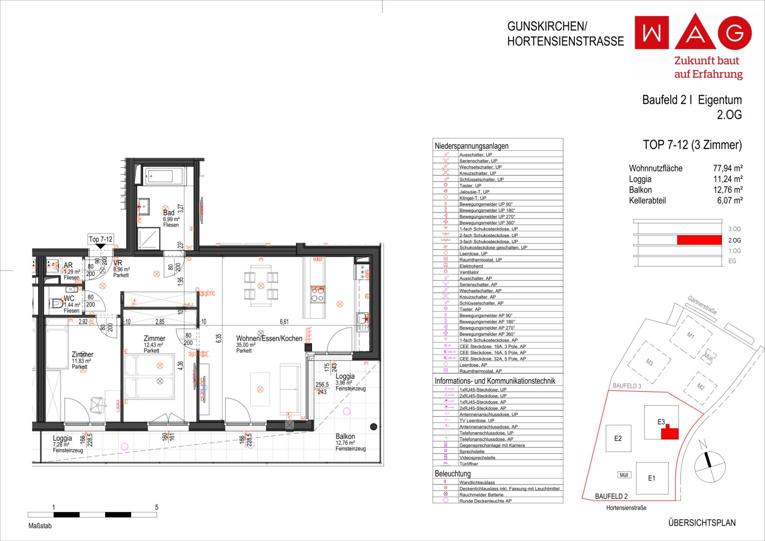 Wohnungsplan mit Maßen