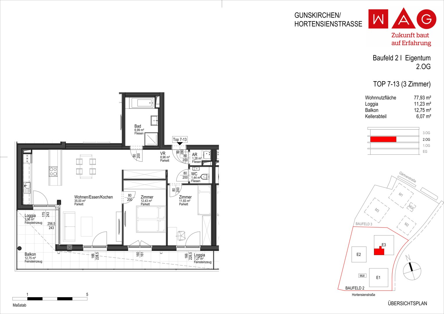Wohnungsplan mit Maßen
