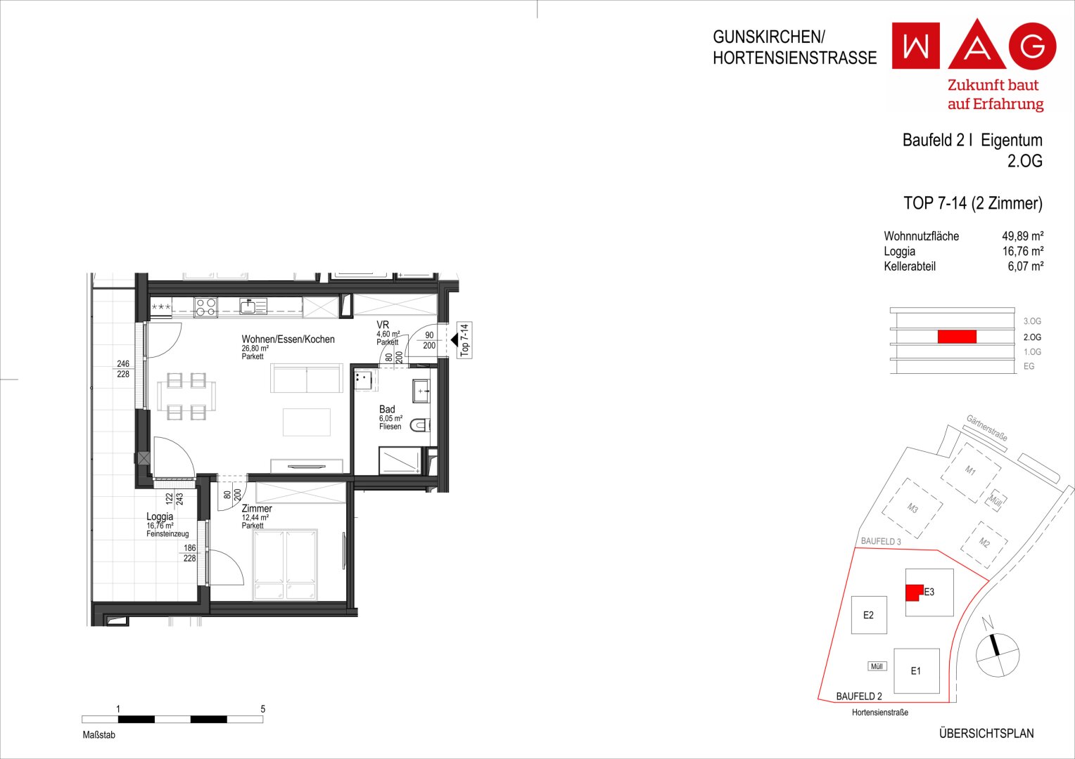 Wohnungsplan mit Maßen