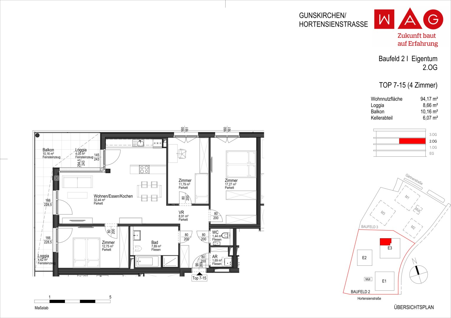 Wohnungsplan mit Maßen