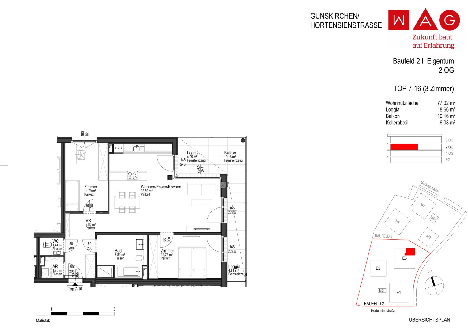 Wohnungsplan mit Maßen