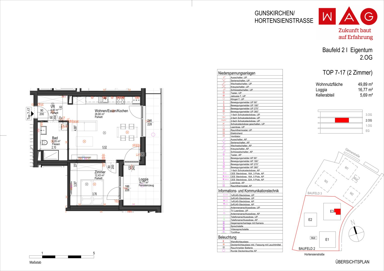 Wohnungsplan mit Maßen
