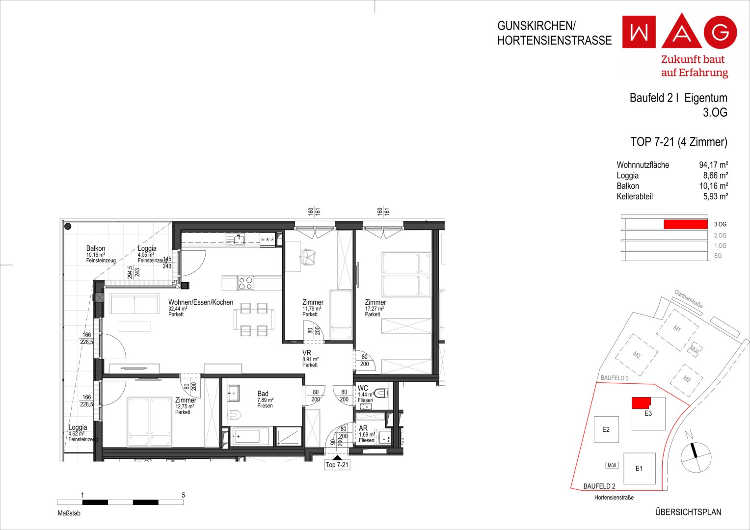 Wohnungsplan mit Maßen