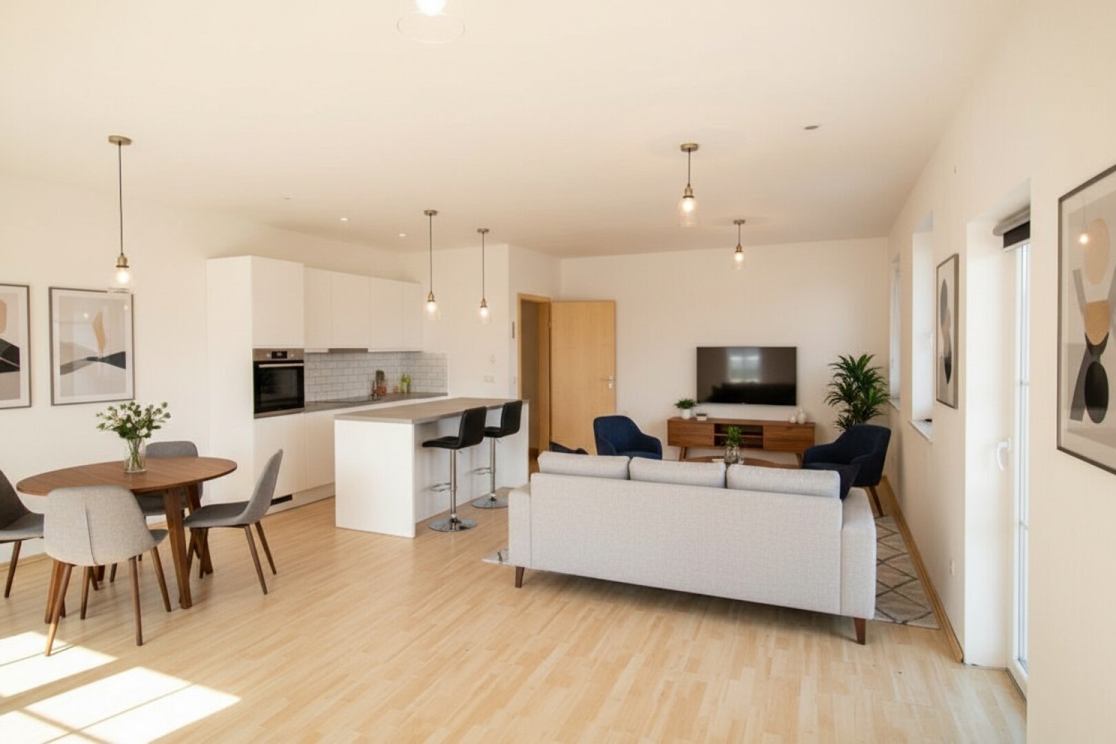 Wohnbereich mit Küche: KI generierte Einfriechtung