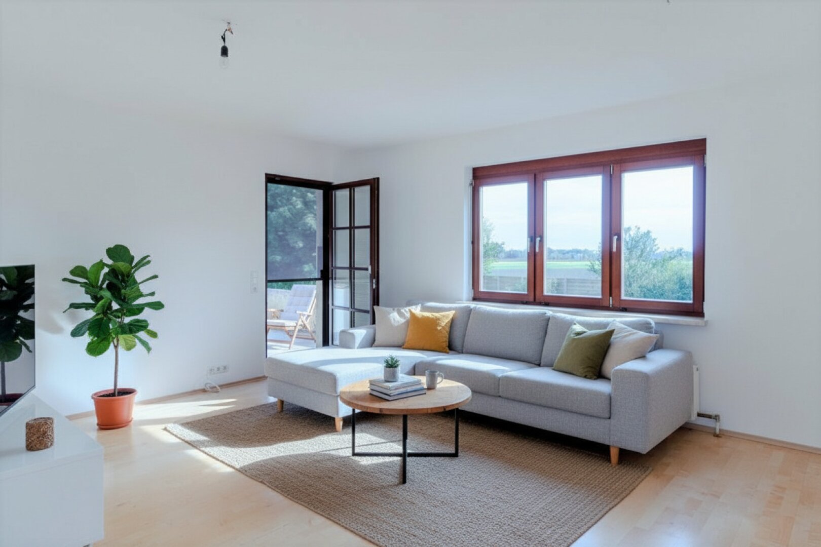 Wohnbereich mit Terrassenausgang: KI generiert