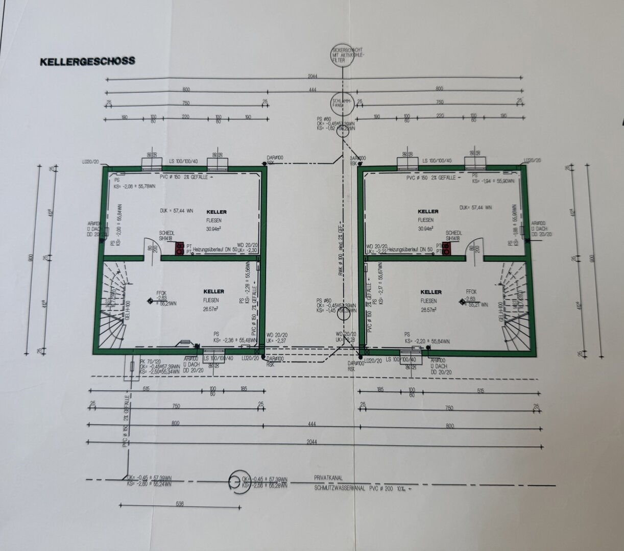 Kellergeschoß Haus 1 und Haus 2