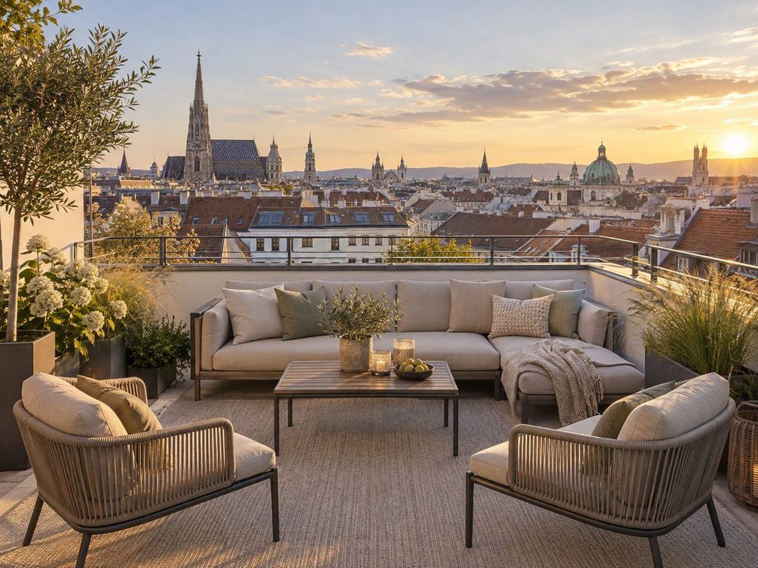 Roof terrace with a view over the city