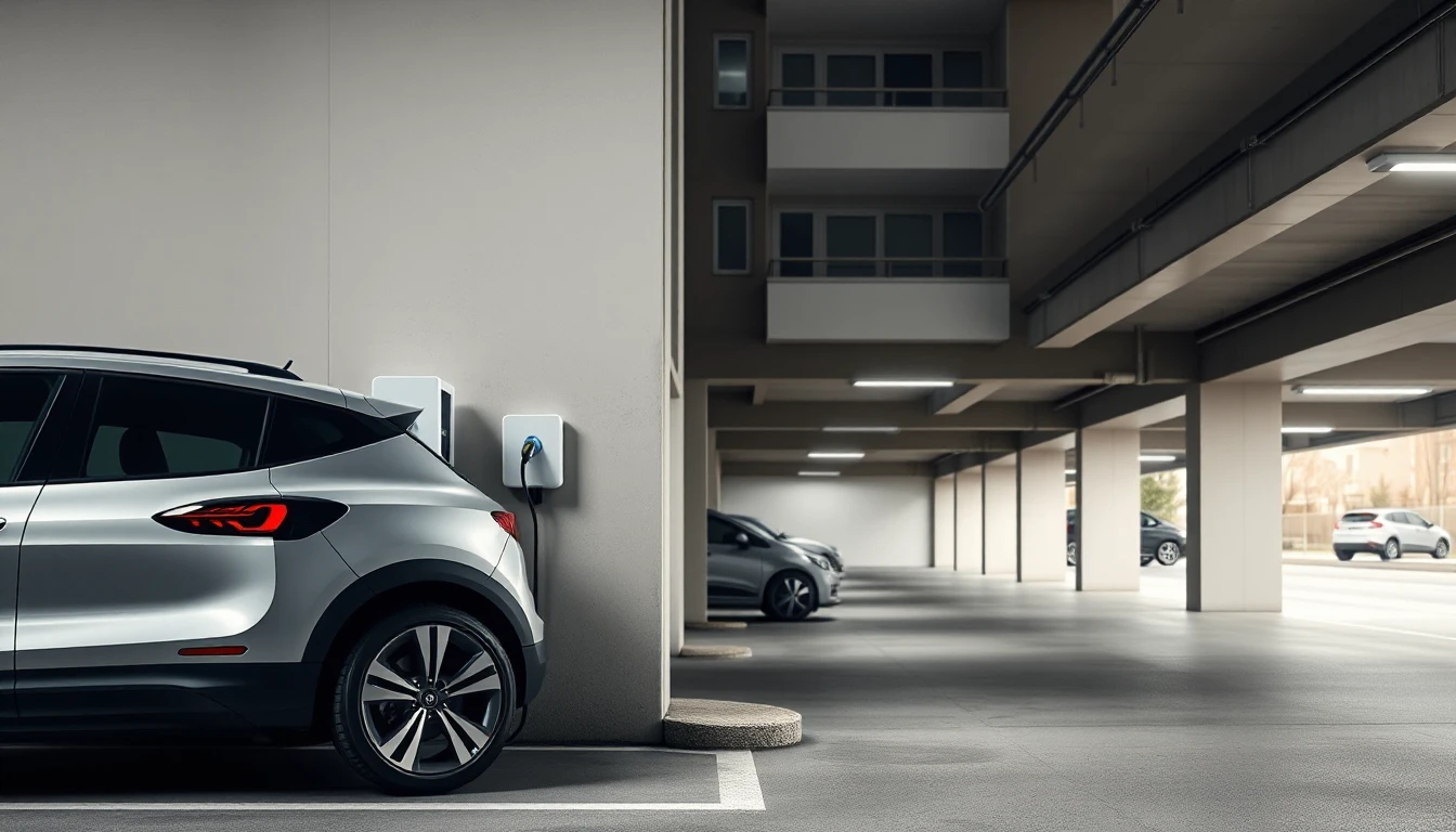KI-Symbolbild: Ein silbernes Elektroauto steht in einer Tiefgarage neben einer weißen Wallbox mit eingestecktem Ladekabel.