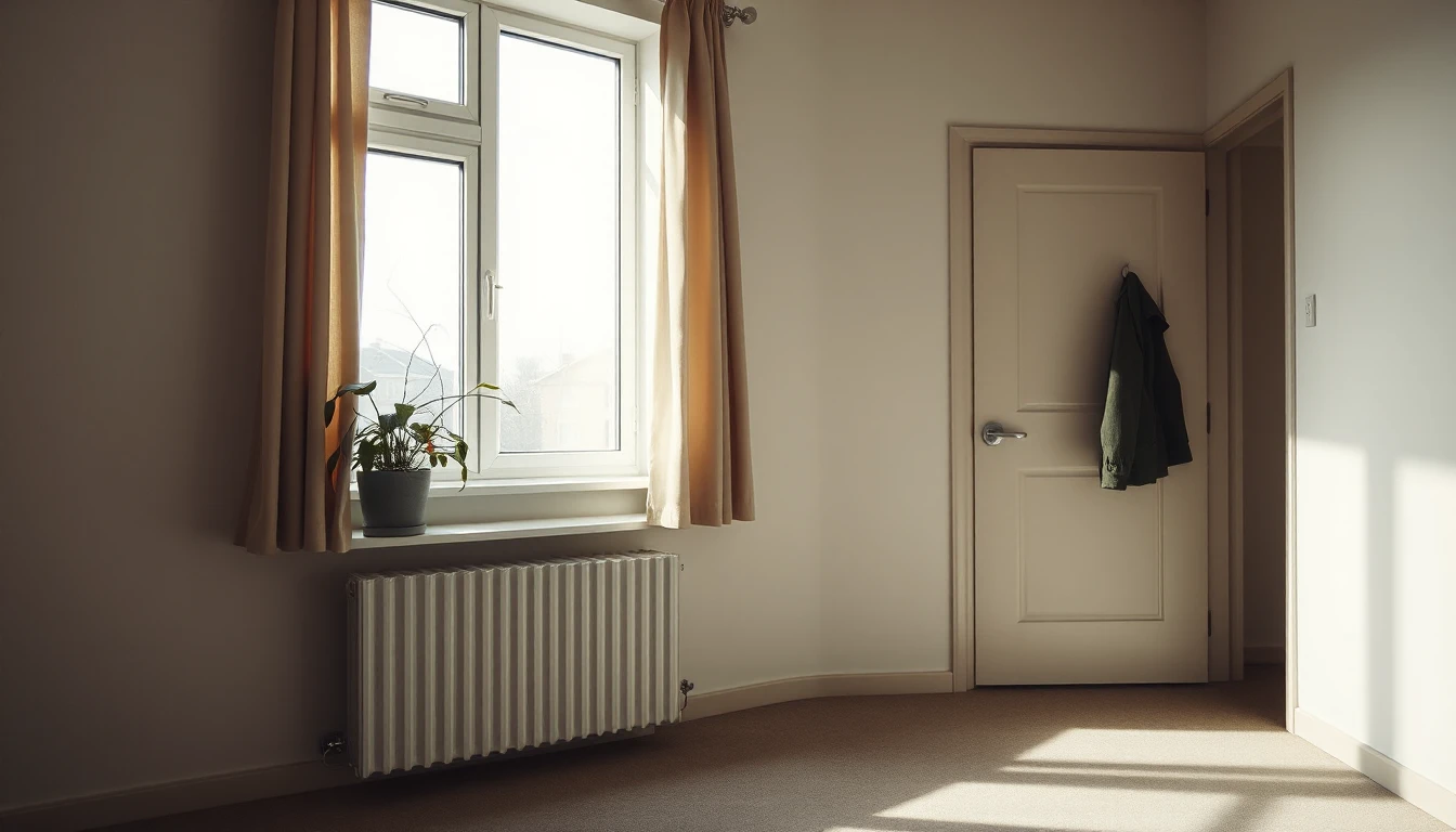 KI-Symbolbild: Ein stilles Zimmer mit Zimmerpflanze auf dem Fensterbrett und einem Mantel, der noch an der Tür hängt.