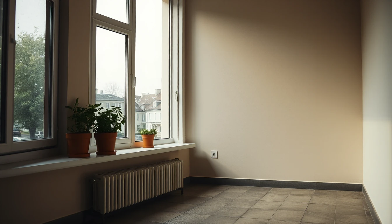 KI-Symbolbild: Ruhige Erdgeschosswohnung mit Kräutertöpfen auf dem Fensterbrett und trübem Nachmittagslicht.