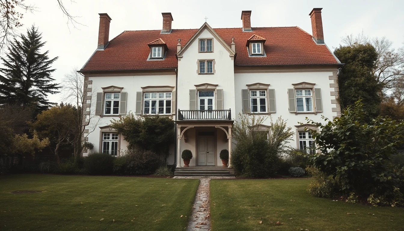KI-Symbolbild: Ein großes altes Haus mit rotem Dach, davor teilt ein schmaler Weg den Garten in eine gepflegte und eine verwilderte Hälfte.