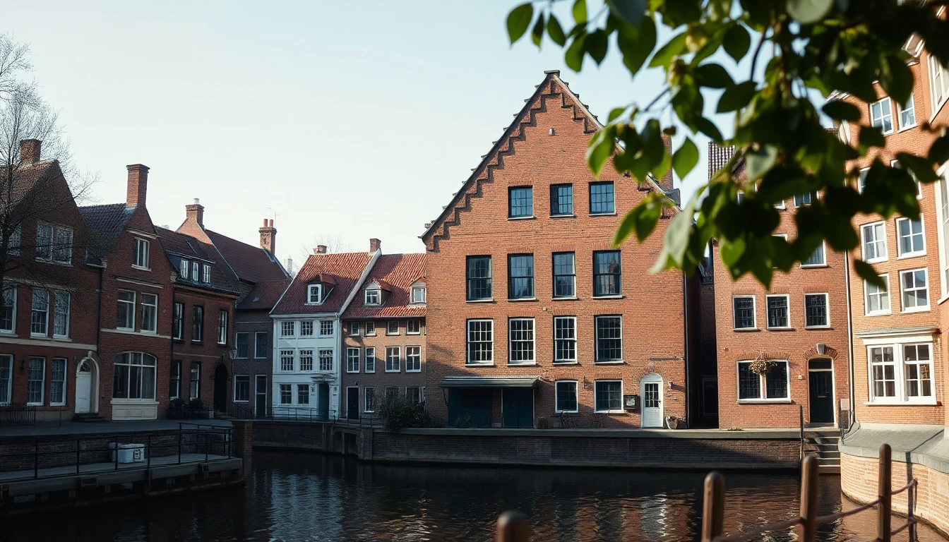 KI-Symbolbild: Backsteinhaus mit Treppengiebel an einem ruhigen Kanal, umgeben von weiteren Altstadthäusern.